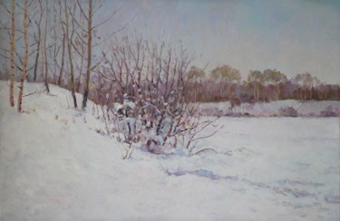 Картина под названием "River under the snow" - Jura Sapozhnikov, Подлинное произведение искусства, Масло