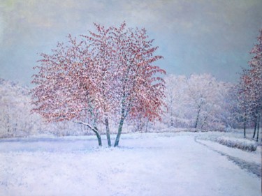 Картина под названием "White on red" - Jura Sapozhnikov, Подлинное произведение искусства, Масло