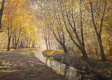 Картина под названием "In the autumn park" - Jura Sapozhnikov, Подлинное произведение искусства, Масло