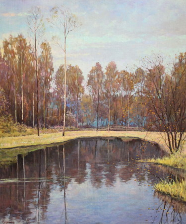 Painting titled "Forest Lake" by Jura Sapozhnikov, Original Artwork, Oil