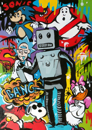 Love and Robots Painting titled "Love and Robots" by Mr. Baksy, Original Art, Acrylic