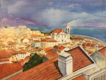 A Lisbon View Painting titled "A Lisbon View" by Mridula Gupta, Original Art, Acrylic Mounted on Stretcher frame