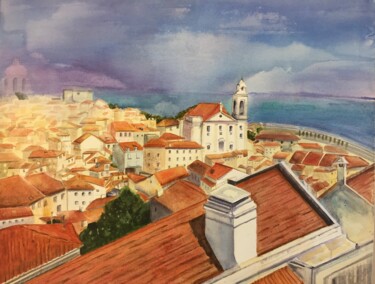 "A Lisbon View" başlıklı Tablo Mridula Gupta tarafından, Orijinal sanat, Akrilik Ahşap Sedye çerçevesi üzerine monte edilmiş