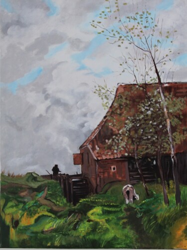 Painting titled "The cottage" by Mridula Gupta, Original Artwork, Acrylic