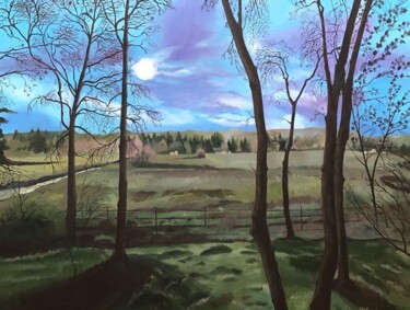 Painting titled "Moonlit Fields" by Mridula Gupta, Original Artwork, Acrylic Mounted on Wood Stretcher frame