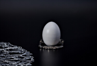Fotografia zatytułowany „Egg on a silver sta…” autorstwa Mrivserg, Oryginalna praca, Fotografia cyfrowa