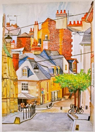 Dessin intitulée "Rue de Quimper" par Michel Robitaille, Œuvre d'art originale