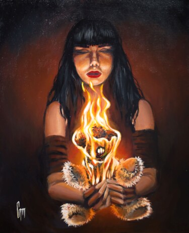 Painting titled ""Play with Fire"" by Mrs Steamcloudy, Original Artwork, Acrylic Mounted on Wood Stretcher frame