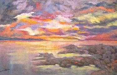 Painting titled "Six O'Clock Sky" by Bobbie O'Toole, Original Artwork, Pastel Mounted on Other rigid panel