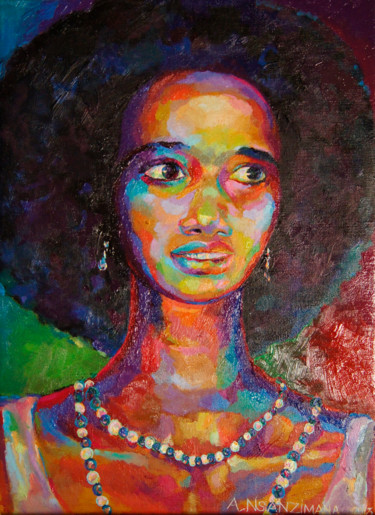 Schilderij getiteld "Leylah" door Eva-Jo, Origineel Kunstwerk, Olie