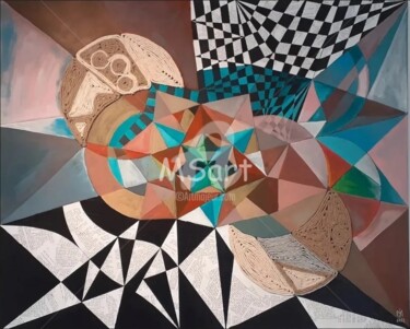 Картина под названием "Geometric Dance of…" - Msart, Подлинное произведение искусства, Акрил Установлен на Деревянная рама д…
