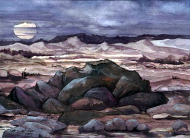Painting titled "Moon over desert" by Mike Satcher, Original Artwork
