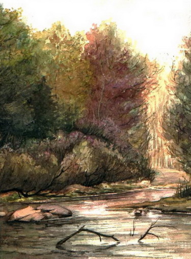 Painting titled "Forest puddle" by Mike Satcher, Original Artwork