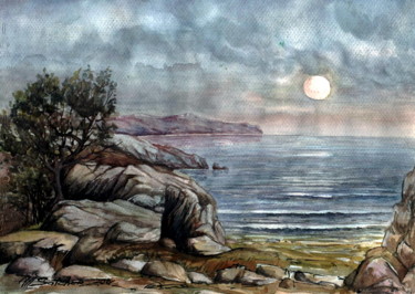 Painting titled "Full moon and roman…" by Mike Satcher, Original Artwork, Oil