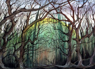Painting titled "Miracle forest" by Mike Satcher, Original Artwork, Oil