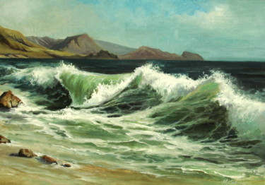 Painting titled "Crimea seashore" by Mike Satcher, Original Artwork, Oil