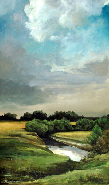 Painting titled "Rural landscape" by Mike Satcher, Original Artwork, Oil