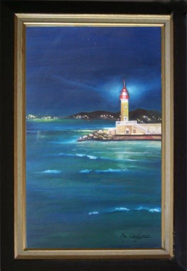 Peinture intitulée "Le phare rouge de s…" par Martine Suzanne Calvayrac, Œuvre d'art originale, Huile