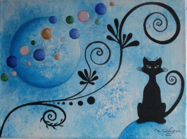 Painting titled "Le chat" by Martine Suzanne Calvayrac, Original Artwork, Acrylic