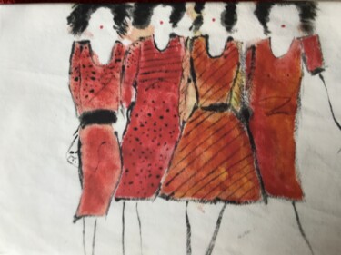 Картина под названием "Women in red" - M.U.S.E., Подлинное произведение искусства, Масло