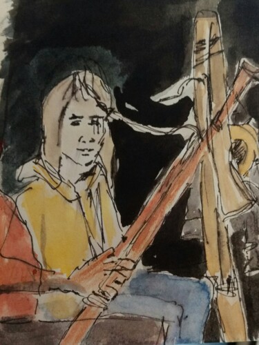 Drawing titled "in der Probe" by Urte Singdrossel, Original Artwork, Watercolor