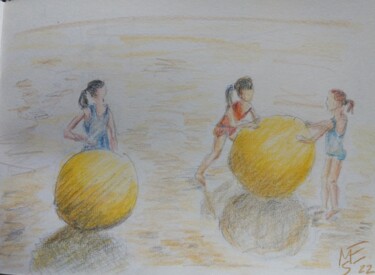 Рисунок под названием "3 mit 2" - Urte Singdrossel, Подлинное произведение искусства, Цветные карандаши