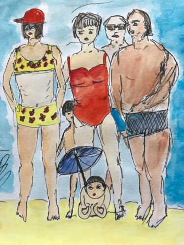 Malerei mit dem Titel "Familienaufstellung" von Urte Singdrossel, Original-Kunstwerk, Aquarell