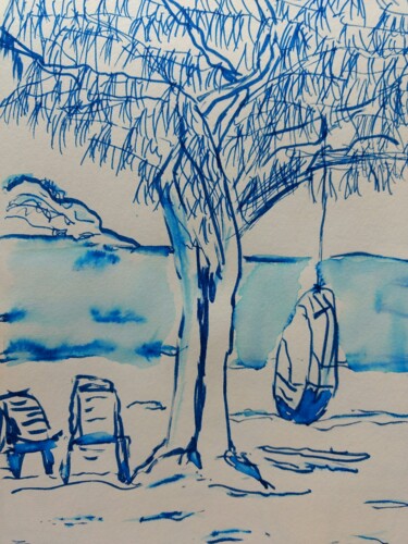 Zeichnungen mit dem Titel "blaue Stunden" von Urte Singdrossel, Original-Kunstwerk, Tinte