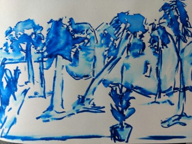 Dibujo titulada "alles so blau" por Urte Singdrossel, Obra de arte original, Tinta