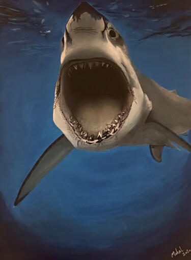 Schilderij getiteld "Jaws" door Mskal, Origineel Kunstwerk, Acryl Gemonteerd op Frame voor houten brancard