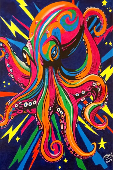 Painting titled "Octopop" by Mskal, Original Artwork, Acrylic Mounted on Wood Stretcher frame