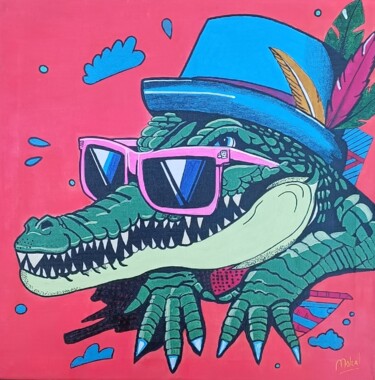 Pintura titulada "Fashion Gator" por Mskal, Obra de arte original, Acrílico Montado en Bastidor de camilla de madera