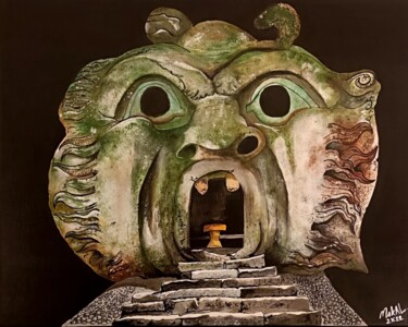 Painting titled "Bomarzo Garden" by Mskal, Original Artwork, Acrylic Mounted on Wood Stretcher frame