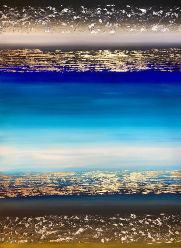 THE MISTY HORIZON - Blue sea abstraction in modern painting. Peinture intitulée "THE MISTY HORIZON -…" par Marina Skromova, Œuvre d'art originale, Huile Monté sur Châssis
