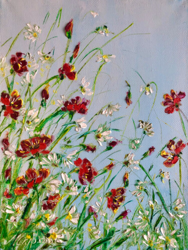 SUNNY GLADE - Beautiful summer landscape with wildflowers. Painting titled "SUNNY GLADE - Beaut…" by Marina Skromova, Original Art, Oil Mounted on Wood Panel