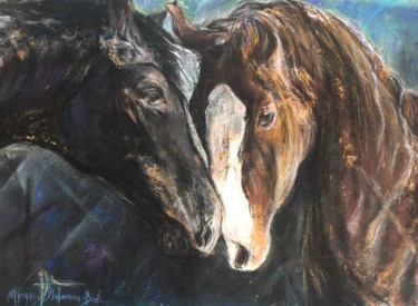 Drawing titled "Horses in the Light" by Margaret Solomon-Bird, Original Artwork, Pastel