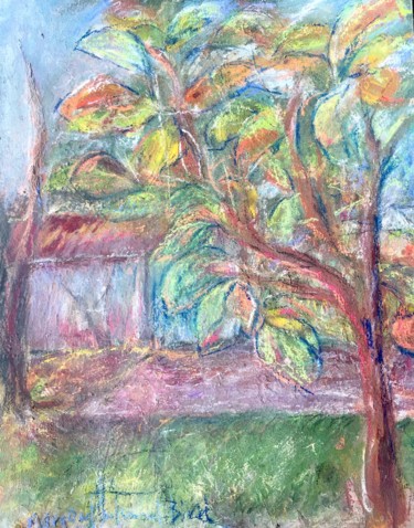 Tekening getiteld "Fall persimmon tree" door Margaret Solomon-Bird, Origineel Kunstwerk, Pastel