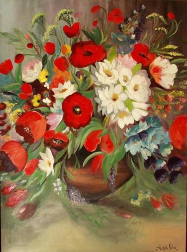 Painting titled "Tableau floral" by Artista Salma, Original Artwork, Acrylic Mounted on Wood Stretcher frame