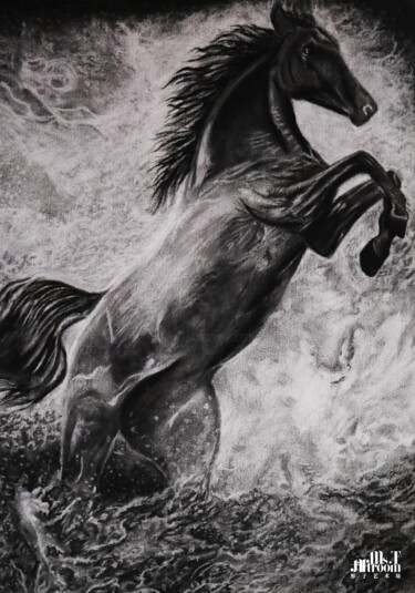 Tekening getiteld "STANDING WILD HORSE" door Mst Artroom, Origineel Kunstwerk, Potlood