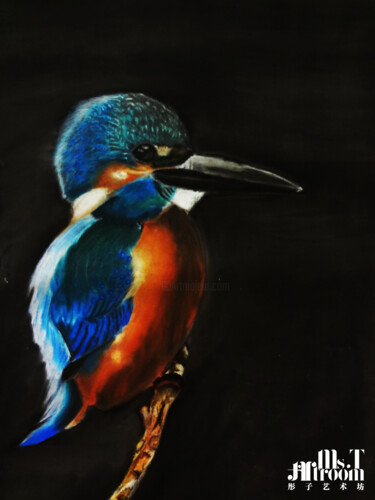 Dessin intitulée "Kingfisher" par Mst Artroom, Œuvre d'art originale, Pastel Monté sur Métal