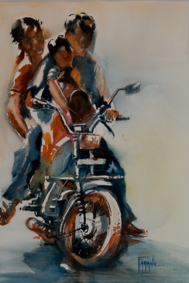 Painting titled "transport-en-commun" by Michelle Alias Farane Thébault, Original Artwork, Watercolor