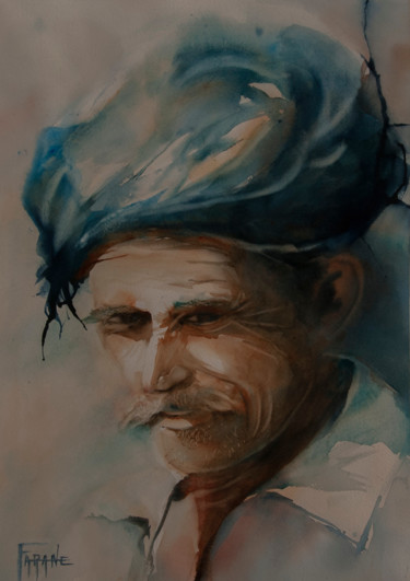 Painting titled "Portrait indien" by Michelle Alias Farane Thébault, Original Artwork, Watercolor