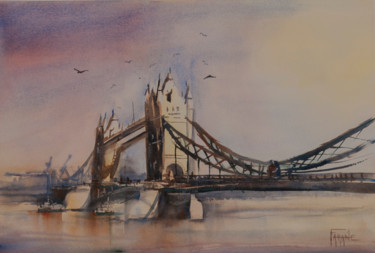 Peinture intitulée "Londres le pont Tow…" par Michelle Alias Farane Thébault, Œuvre d'art originale, Aquarelle