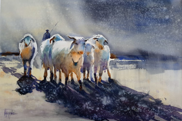 Les chévres Peinture intitulée "Les chévres" par Michelle Alias Farane Thébault, Œuvre d'art originale, Aquarelle