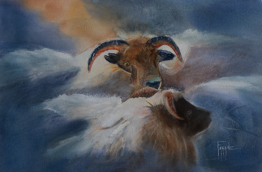 Peinture intitulée "Dans la bergerie" par Michelle Alias Farane Thébault, Œuvre d'art originale, Aquarelle
