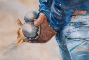 Peinture intitulée "Le joueur de pétanq…" par Michelle Alias Farane Thébault, Œuvre d'art originale, Aquarelle