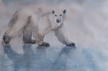 Peinture intitulée "Ours polaire de Chu…" par Michelle Alias Farane Thébault, Œuvre d'art originale, Aquarelle Monté sur Alu…