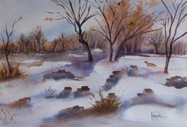 Painting titled "L'hiver" by Michelle Alias Farane Thébault, Original Artwork, Watercolor