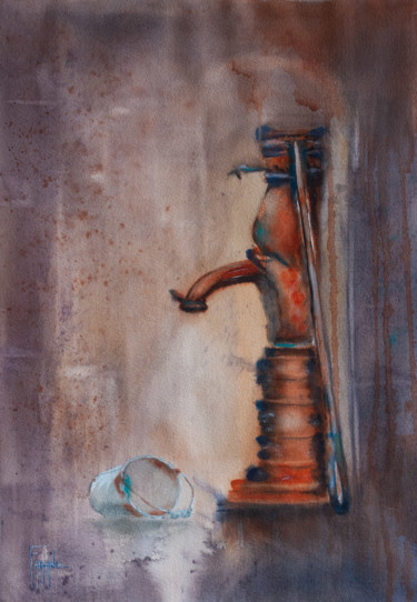 Malerei mit dem Titel "La pompe" von Michelle Alias Farane Thébault, Original-Kunstwerk, Aquarell