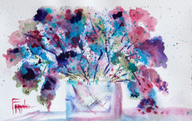 Картина под названием "Bouquet" - Michelle Alias Farane Thébault, Подлинное произведение искусства, Акварель
